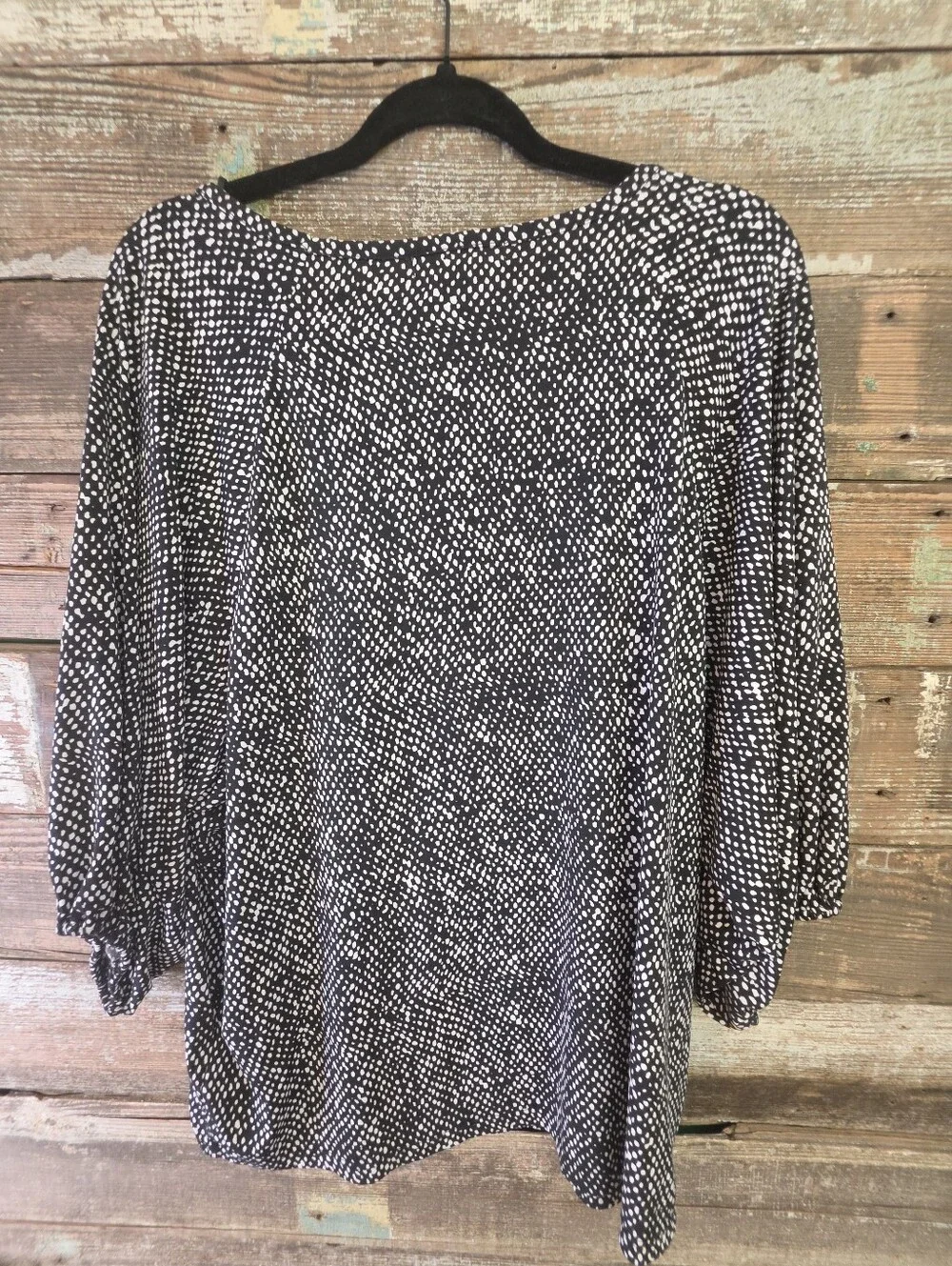 Michael Kors Black White Dot Print Balloon Sleeve Top 1X